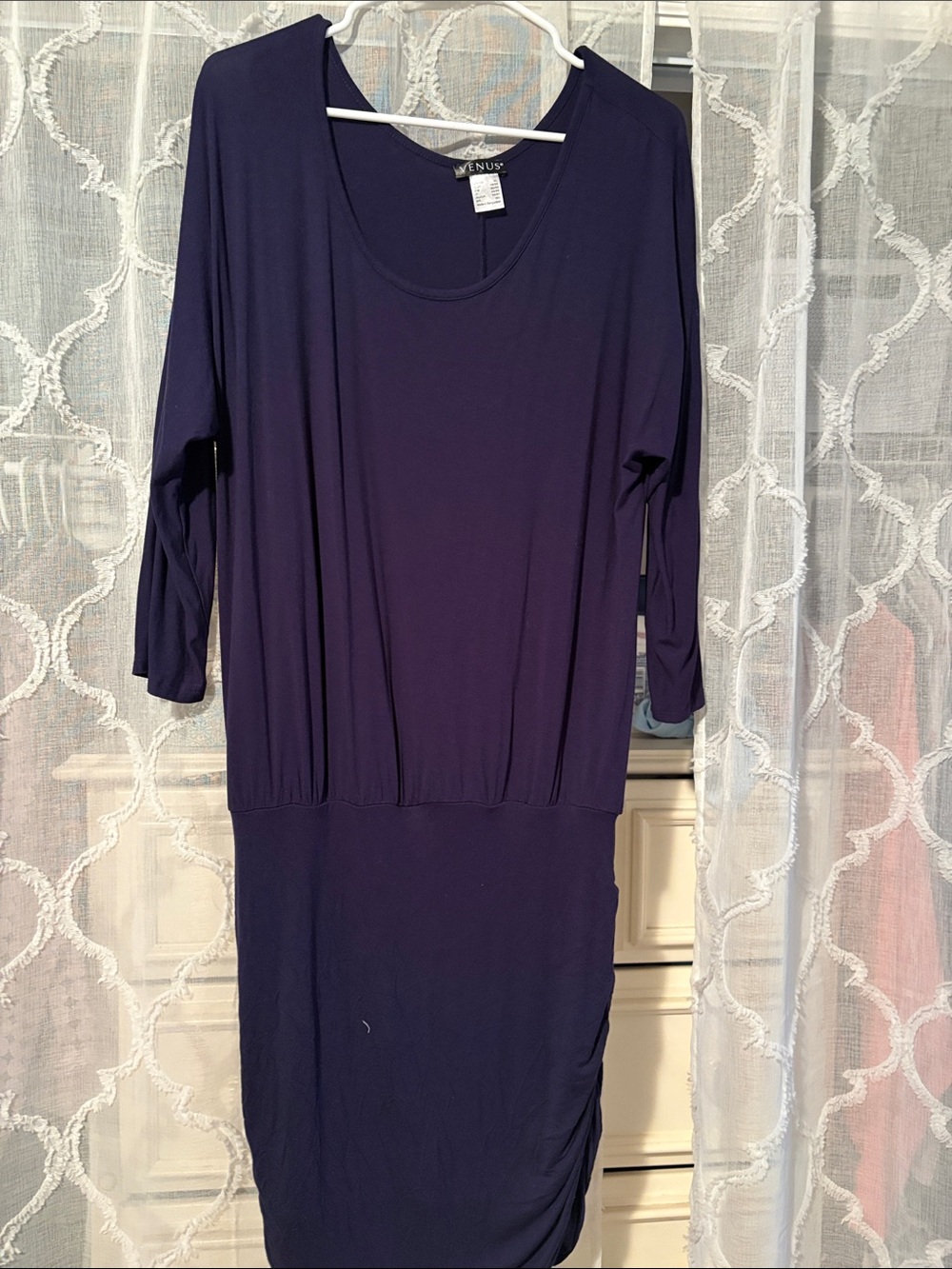 VENUS Deep Navy Scoop-Neck Midi Dress